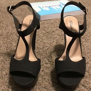 Breckelles black strappy high heels